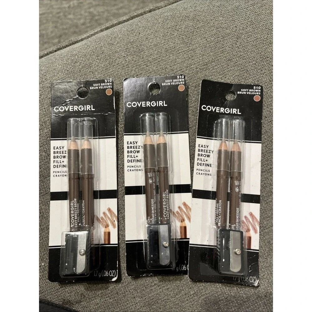 (3) Covergirl Easy Breezy Brow Fill + Define Eye Brow Pencils #510 Soft Brown